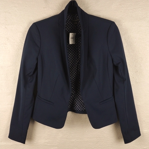 Ann Taylor Blue One Notched Collar Hook Front Long Sleeve Peplum Blazer Jacket - Picture 4 of 16